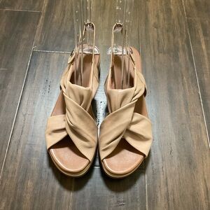 Paula Urban Size 42 US 10 Beige Leather Strappy Wedge Sandal
